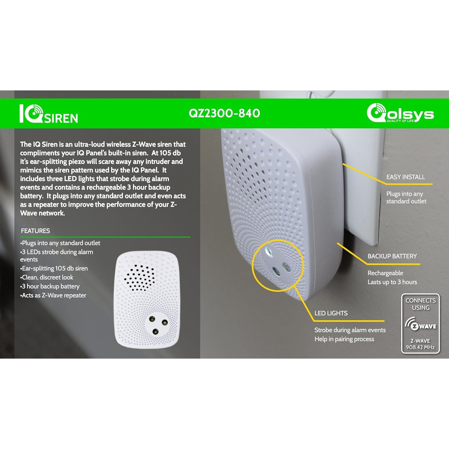 Siren IQ Z-Wave Qolsys 105dB con Batería de Respaldo