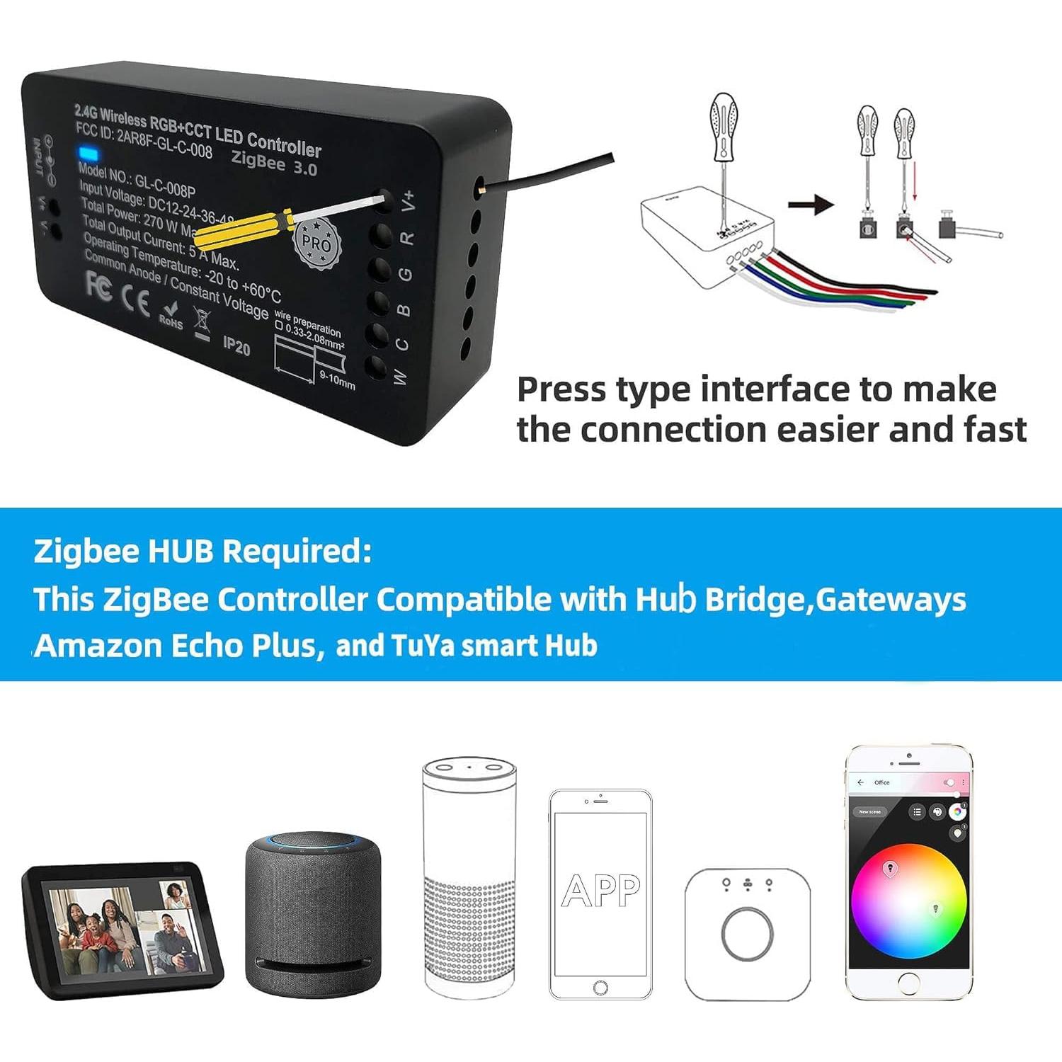 Controlador LED ZigBee GLEDOPTO Pro RGBW 12-54V 5A