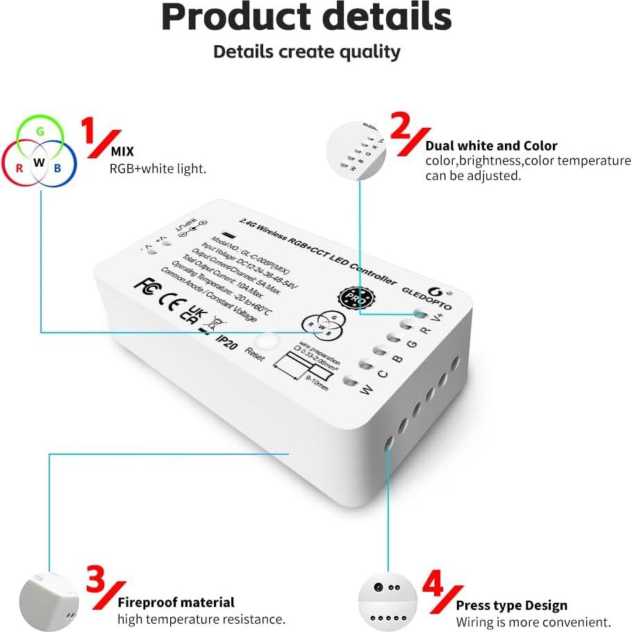 Controlador LED ZigBee 3.0 GLEDOPTO GL-C-008P Mezcla RGB CCT
