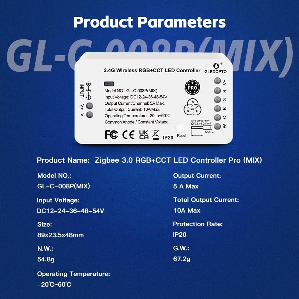 Controlador LED ZigBee 3.0 GLEDOPTO GL-C-008P Mezcla RGB CCT