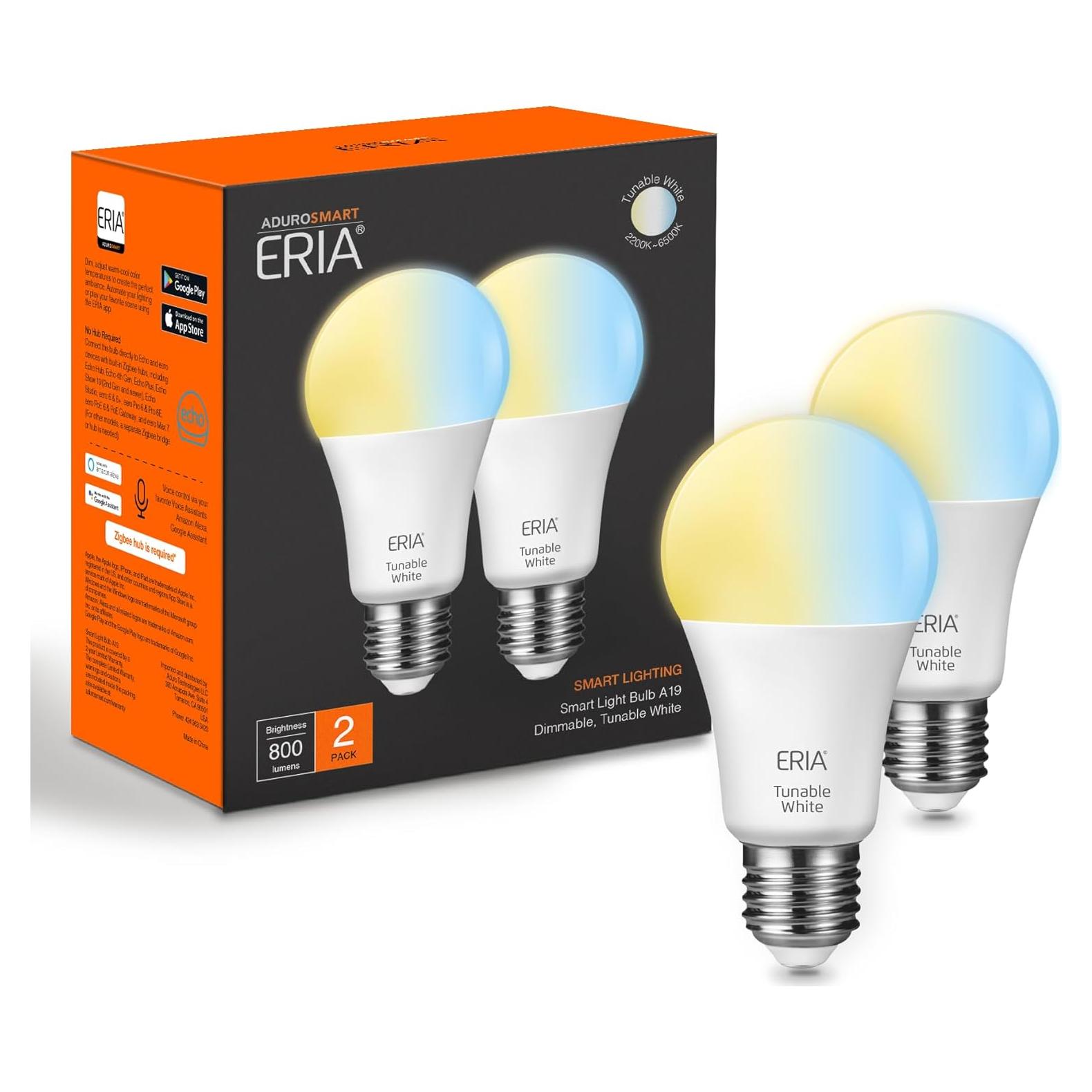 Bombillas Inteligentes ERIA A19 ZigBee 800 Lúmenes Blanco Ajustable (2 Pzs)