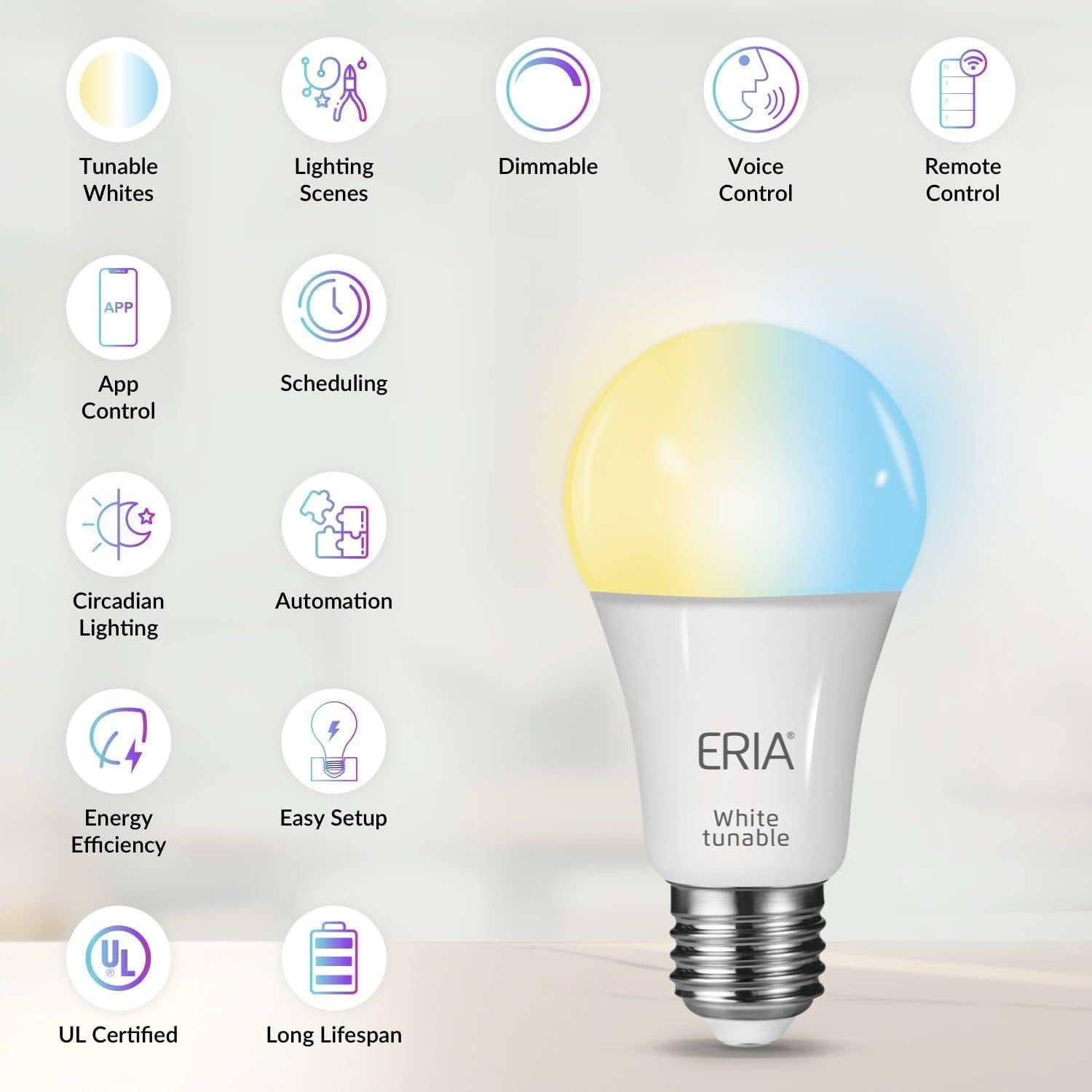 Bombillas Inteligentes ERIA A19 ZigBee 800 Lúmenes Blanco Ajustable (2 Pzs)