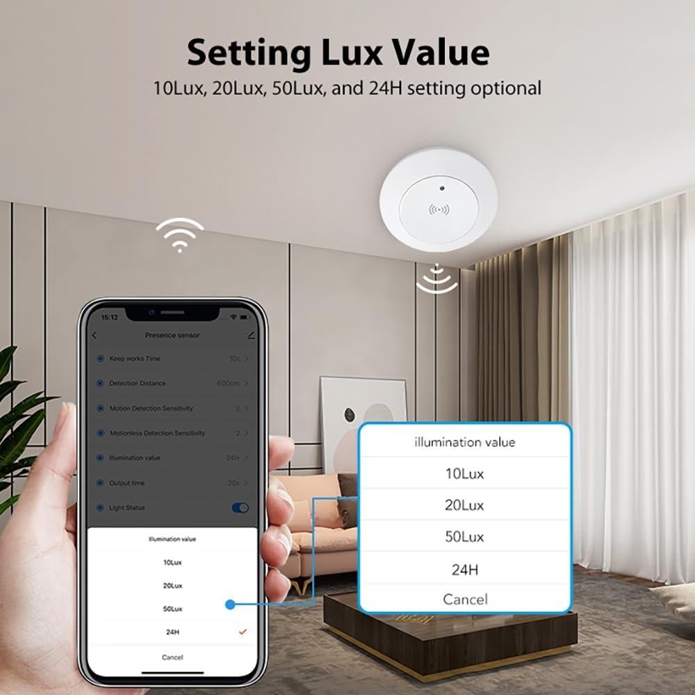 Sensor de Presencia Humana Haozee Zigbee 24G Auto-On/Off