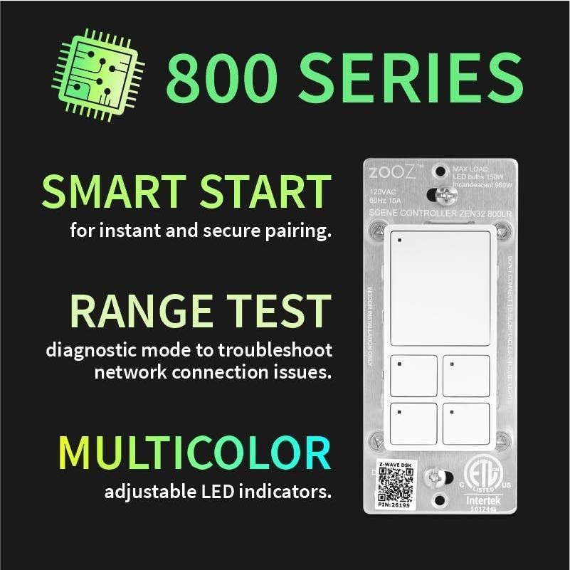 Controlador de Escena Z-Wave Zooz ZEN32 800LR, Blanco