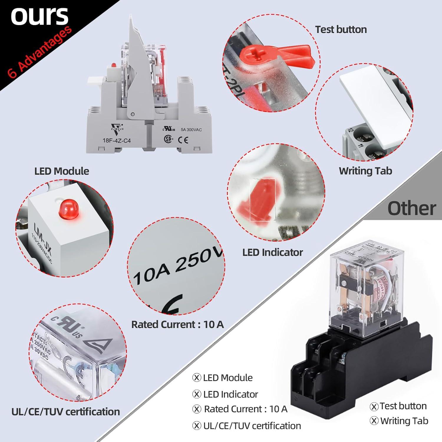 Relé Electromagnético 110V 10A 8 Pines DPDT con LED