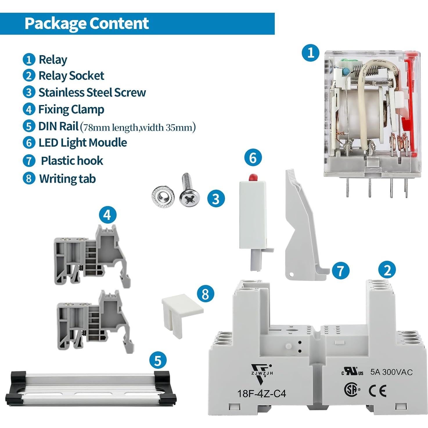 Relé Electromagnético 110V 10A 8 Pines DPDT con LED