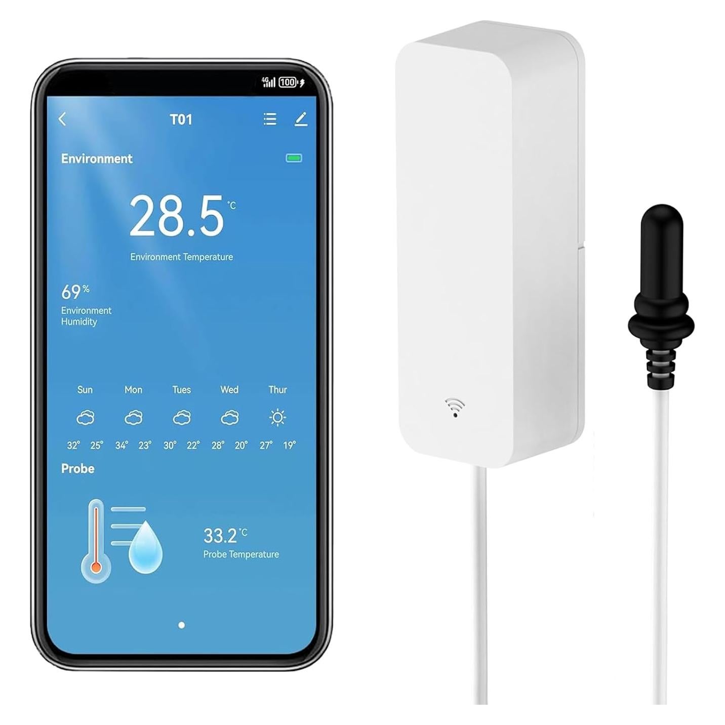 Termómetro Higrómetro Inteligente Zecamin T01 WiFi con Sonda