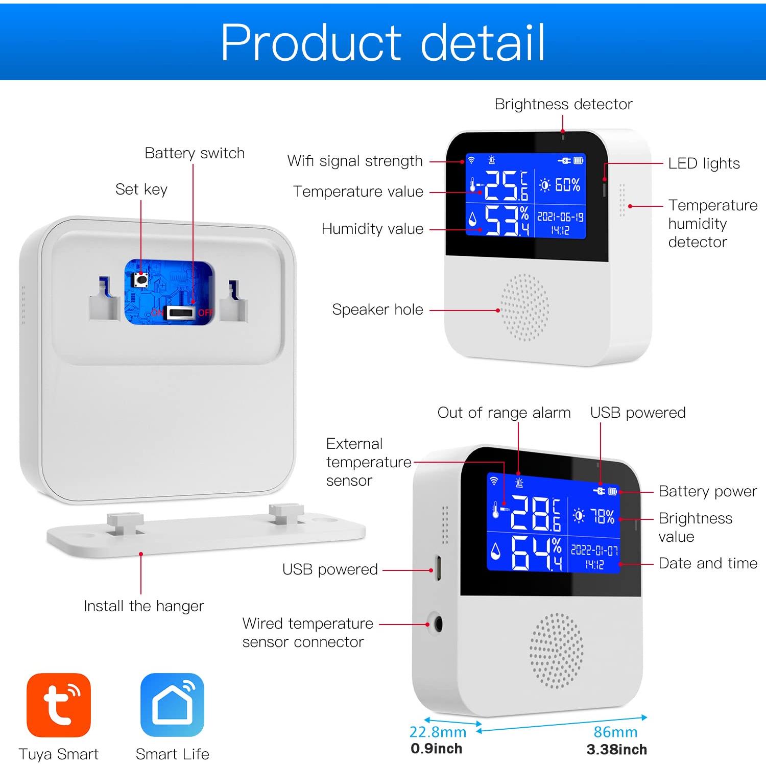 Termómetro Higrómetro WiFi Gaoducash SNT958W con Pantalla LCD