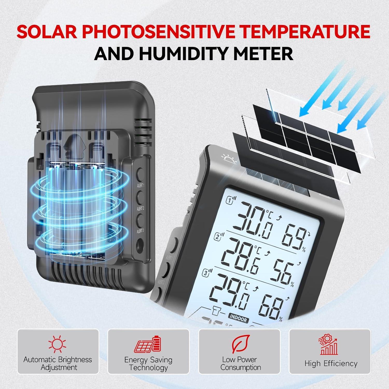 Termo-Higrómetro Solar BaldrTherm 3 Canales Negro 13x7.2cm