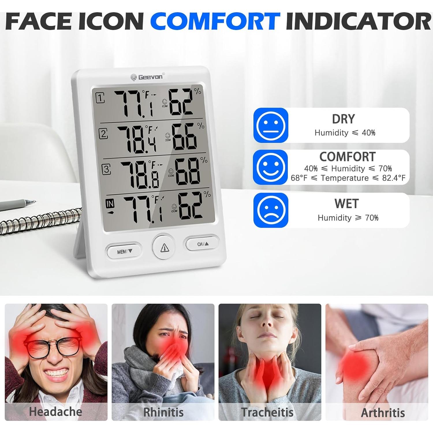 Termómetro Inalámbrico Geevon con 3 Sensores, Monitor de Temperatura y Humedad