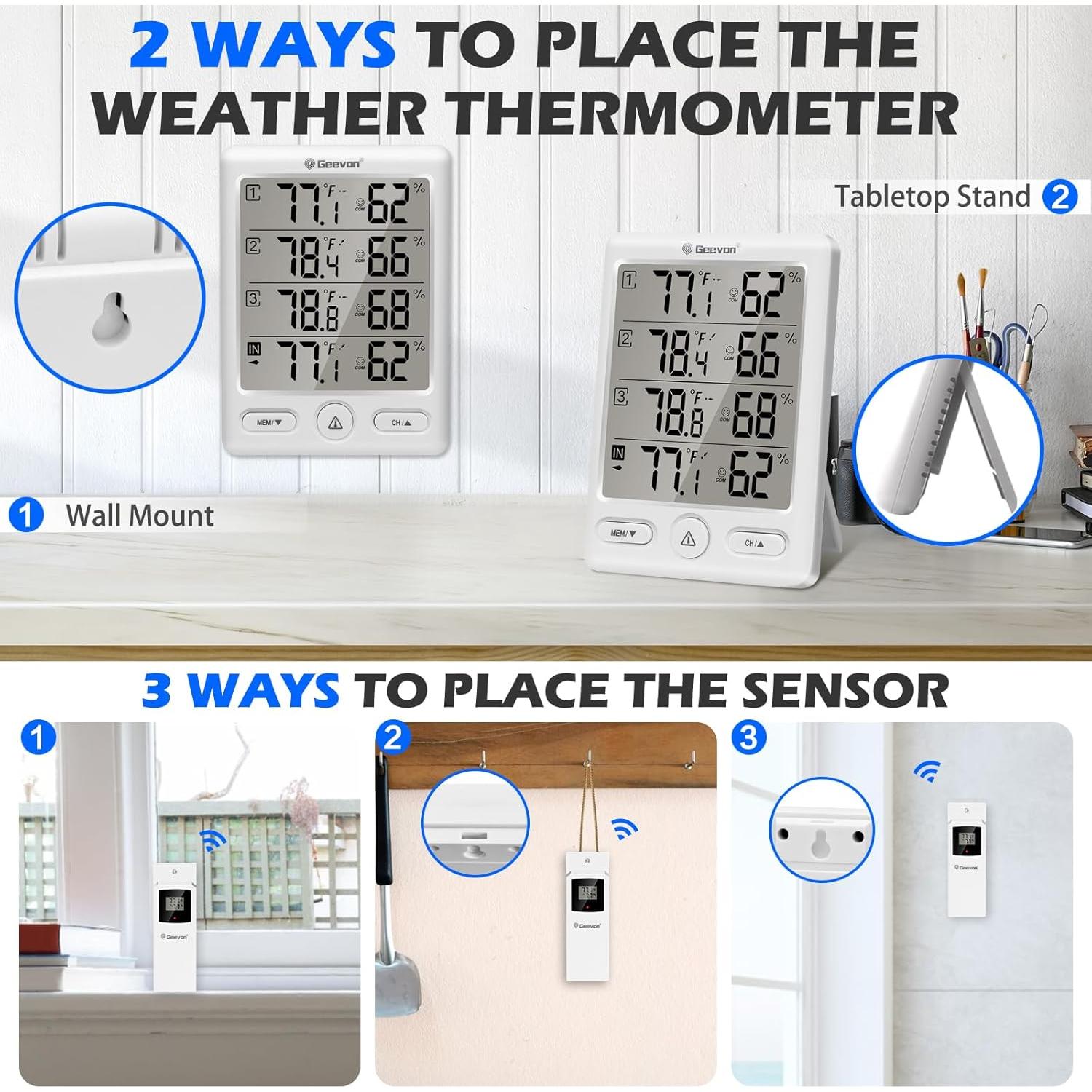 Termómetro Inalámbrico Geevon con 3 Sensores, Monitor de Temperatura y Humedad