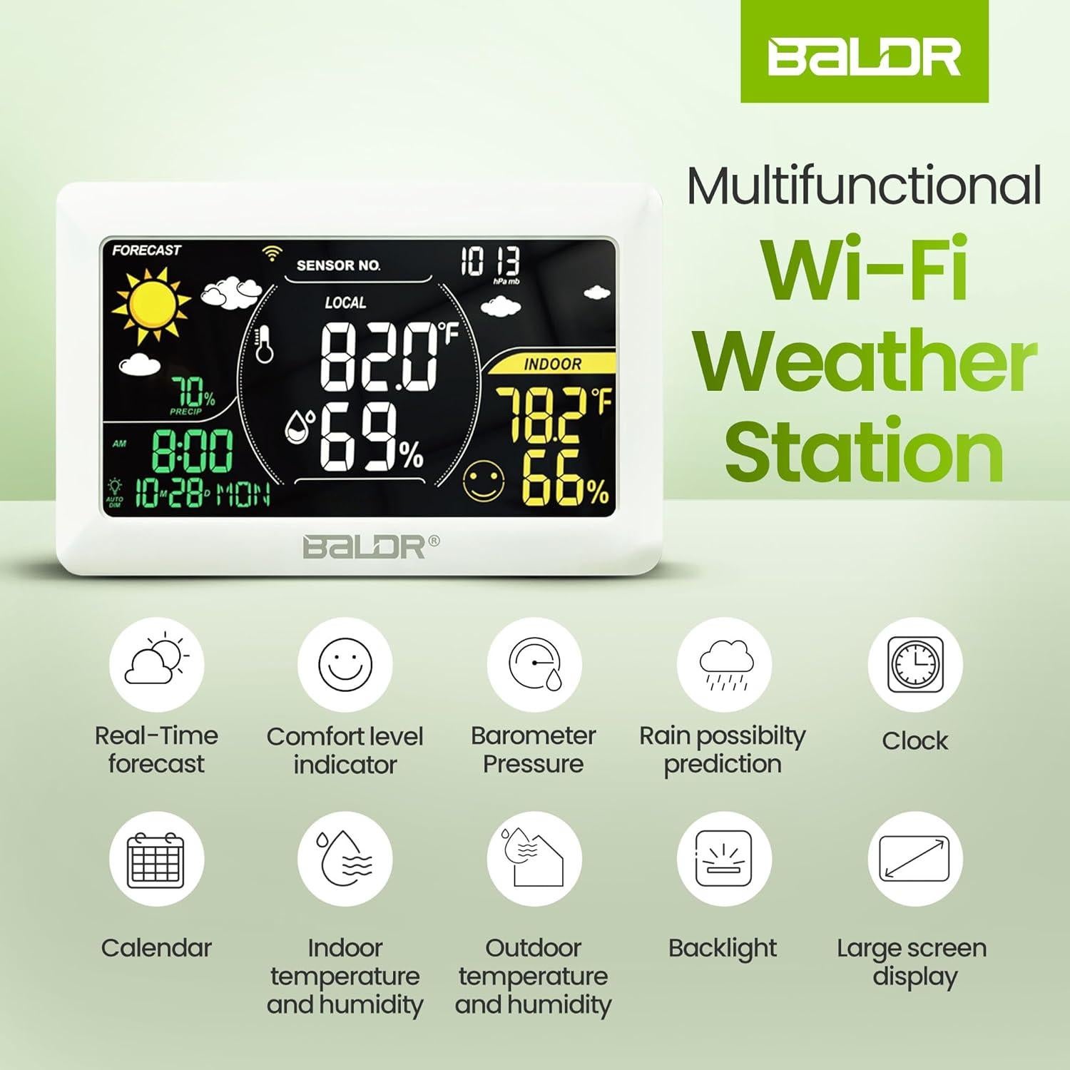 Estación Meteorológica WiFi BALDR con Sensor, 20.3x12.7cm