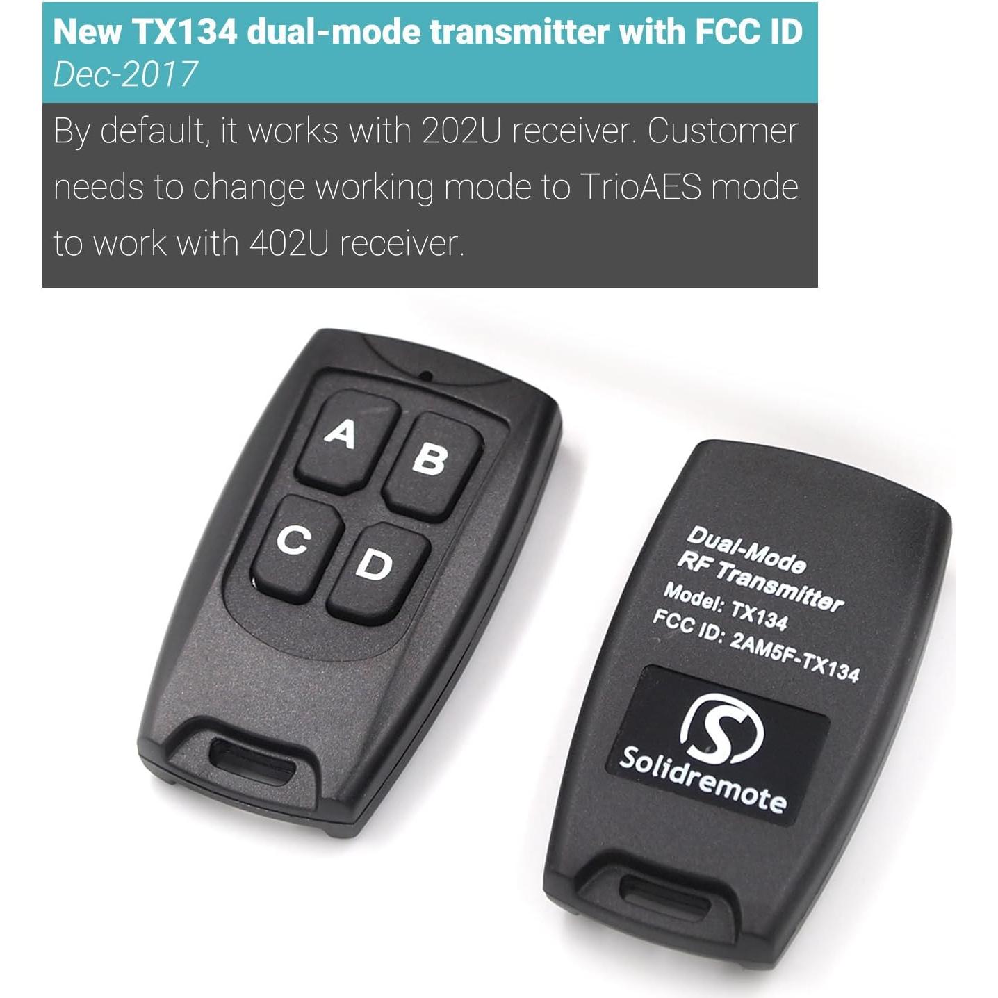 Controles Remotos Solidremote TX-134, Paquete de 2, Código Rodante