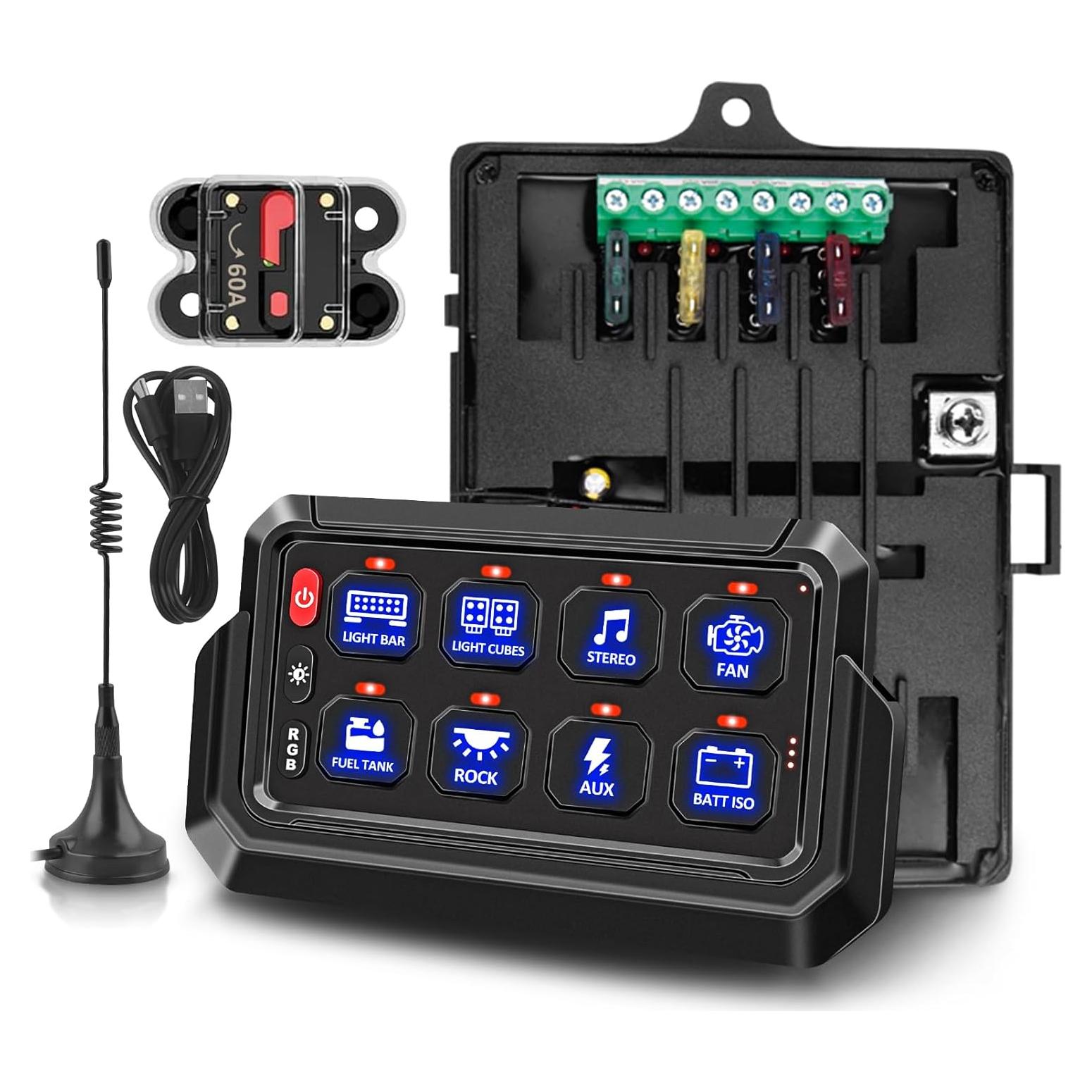 Panel de Interruptores Inalámbrico Chelhead 12V 8 Gang RGB Impermeable