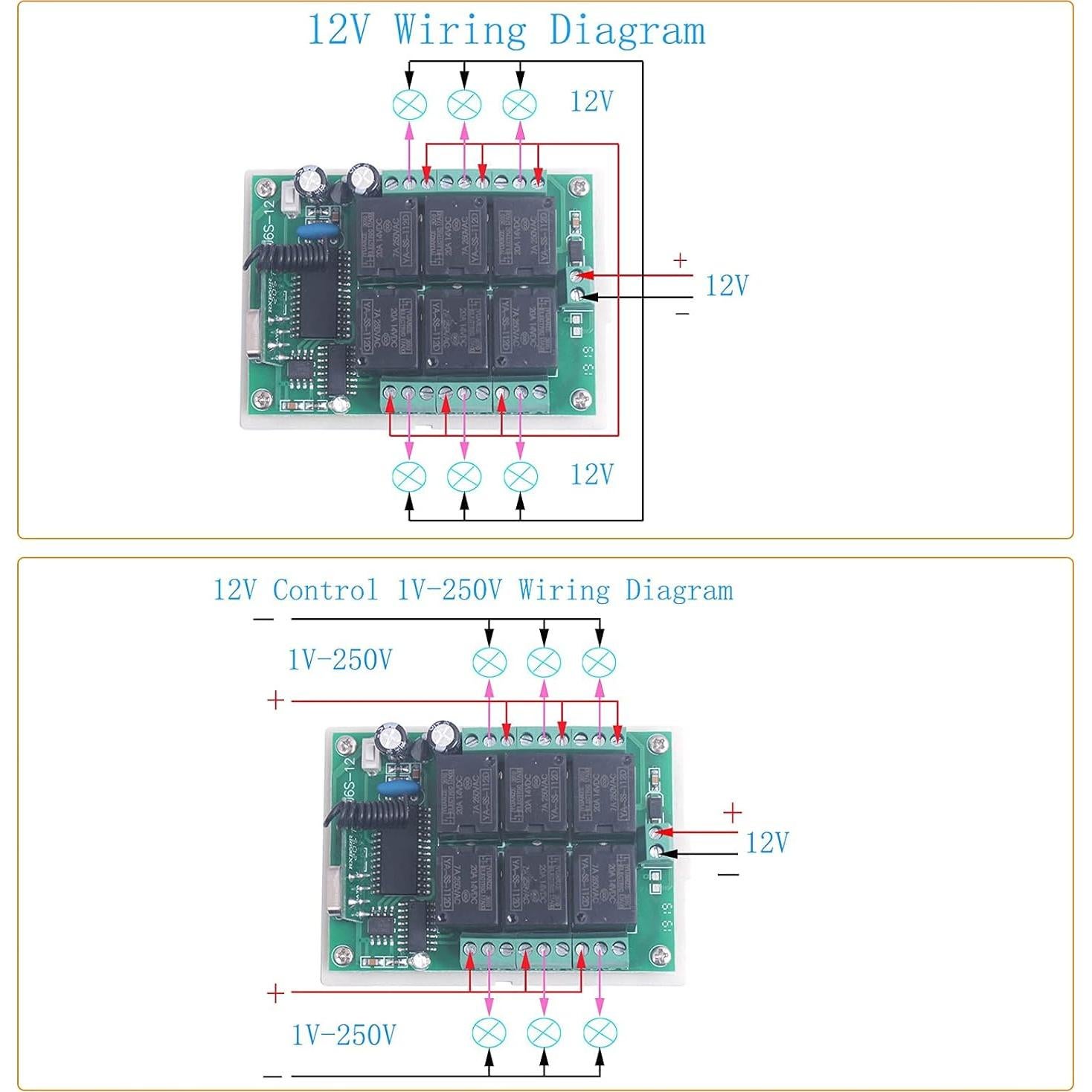 Interruptor Remoto Inalámbrico 6CH DC 12V Mangood 433MHz