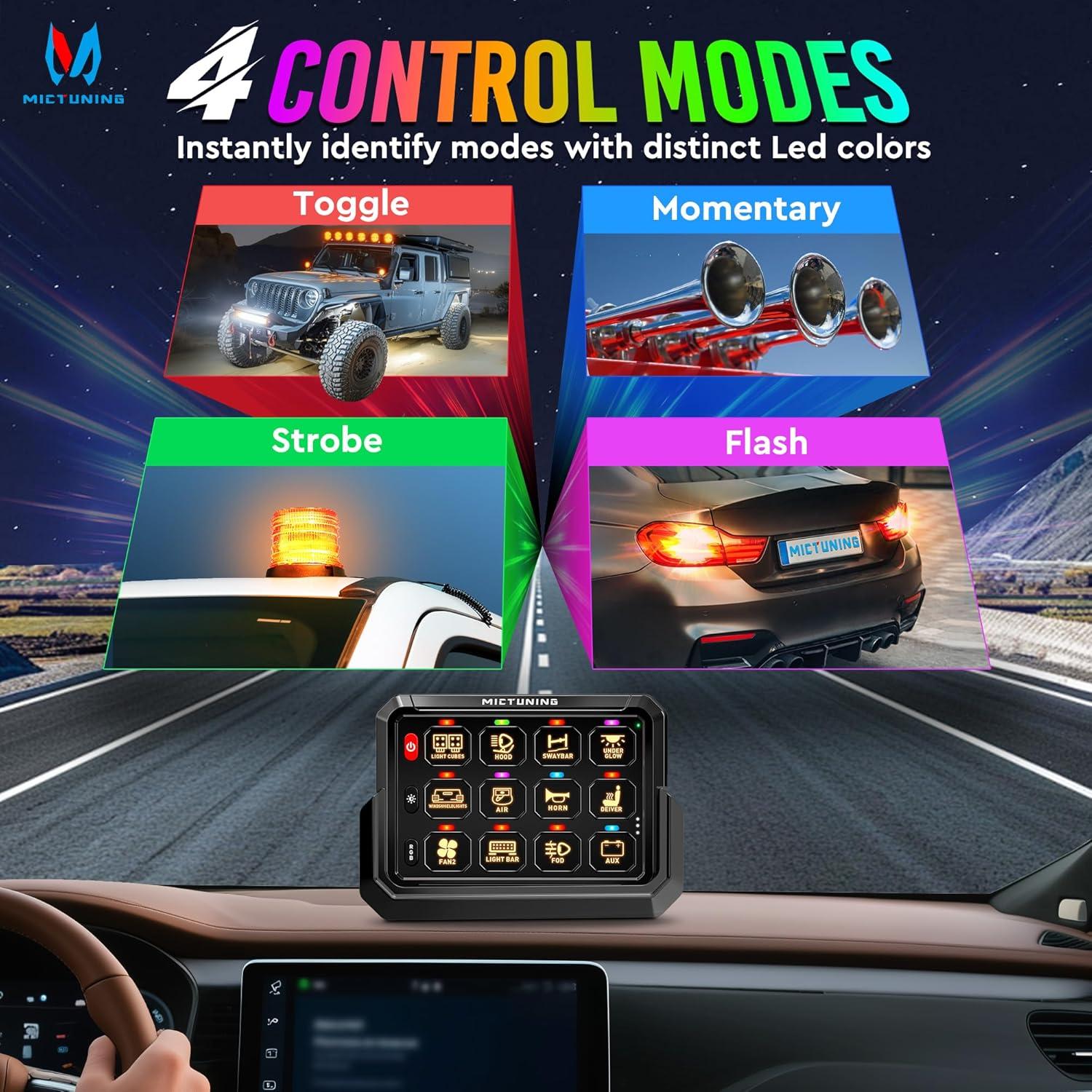 Panel de Interruptores Inalámbrico MICTUNING 12 Gang RGB