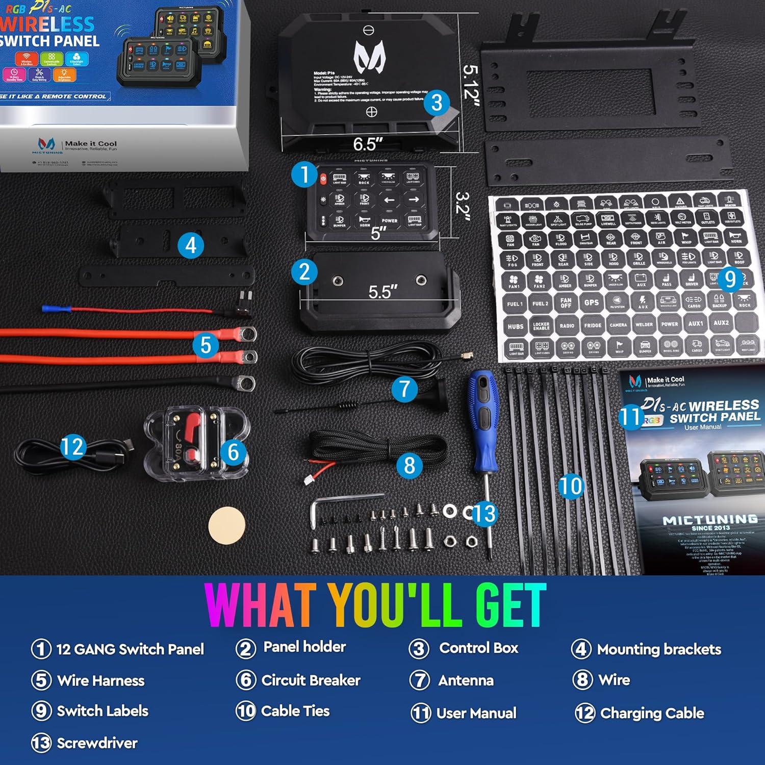Panel de Interruptores Inalámbrico MICTUNING 12 Gang RGB