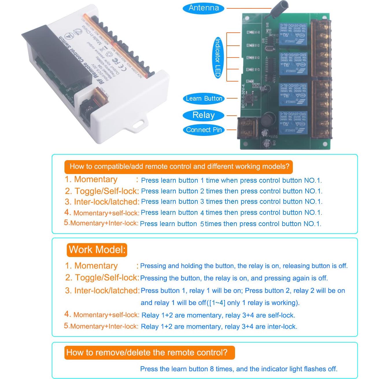 Control Remoto Inalámbrico 4 Canales Mangood 12V-24V