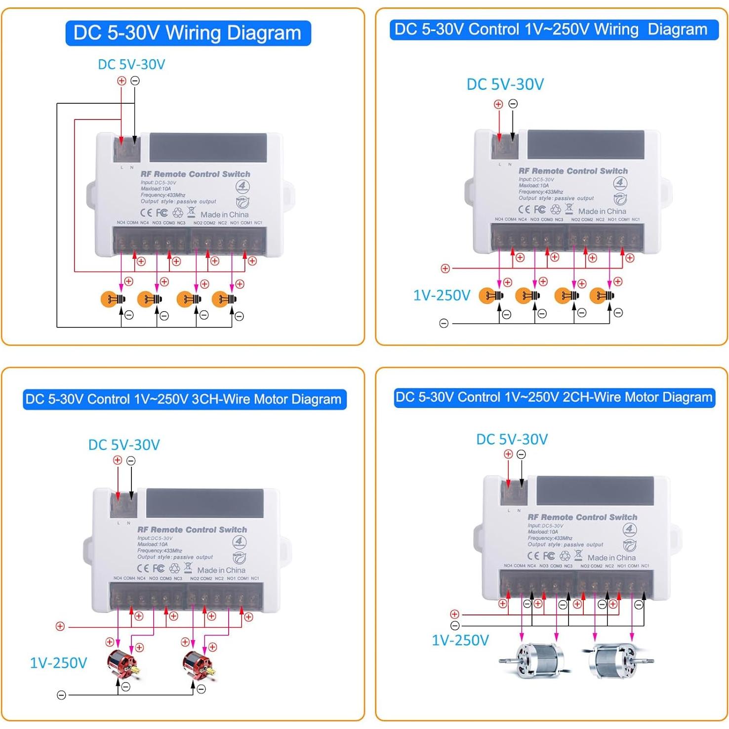 Control Remoto Inalámbrico 4 Canales Mangood 12V-24V
