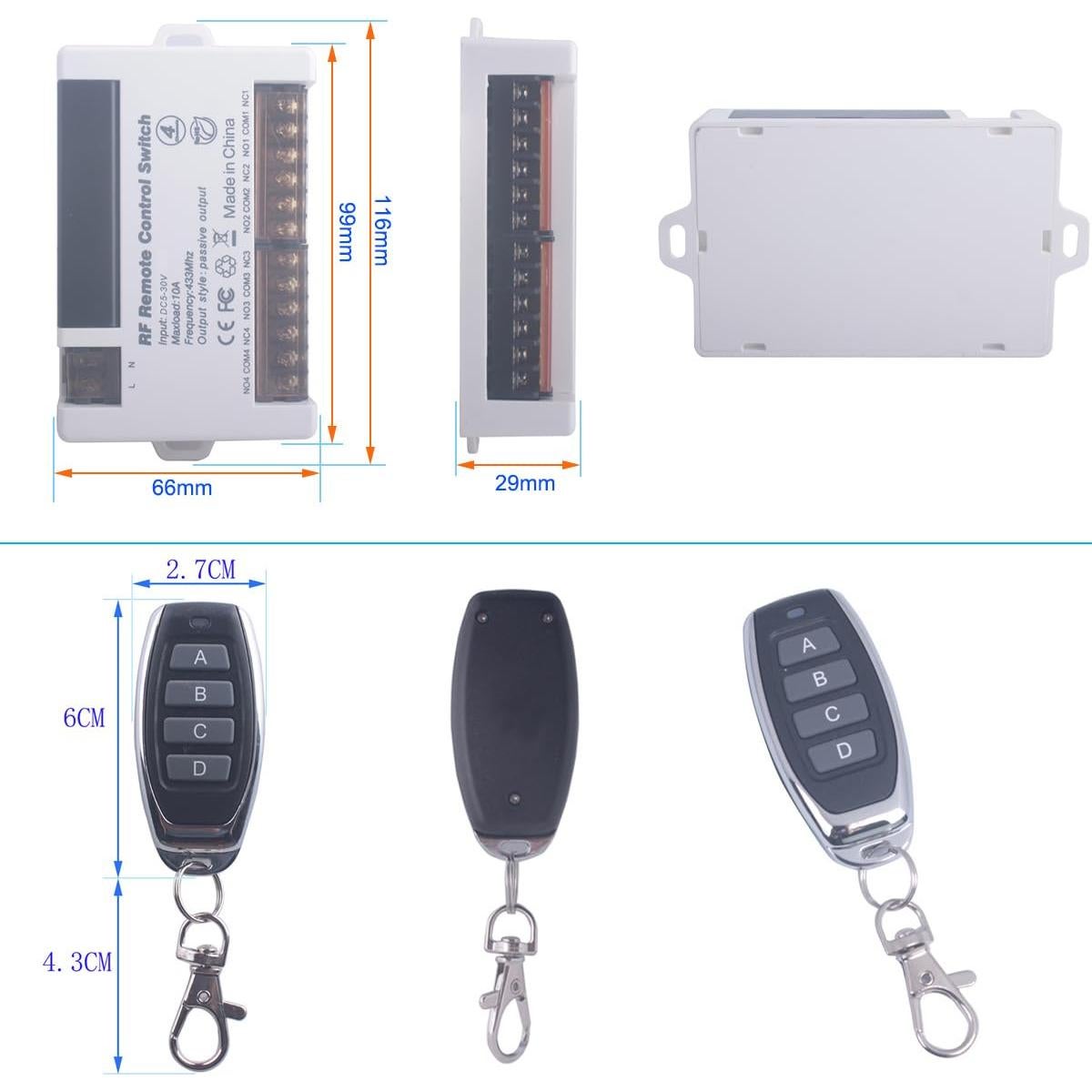 Control Remoto Inalámbrico 4 Canales Mangood 12V-24V
