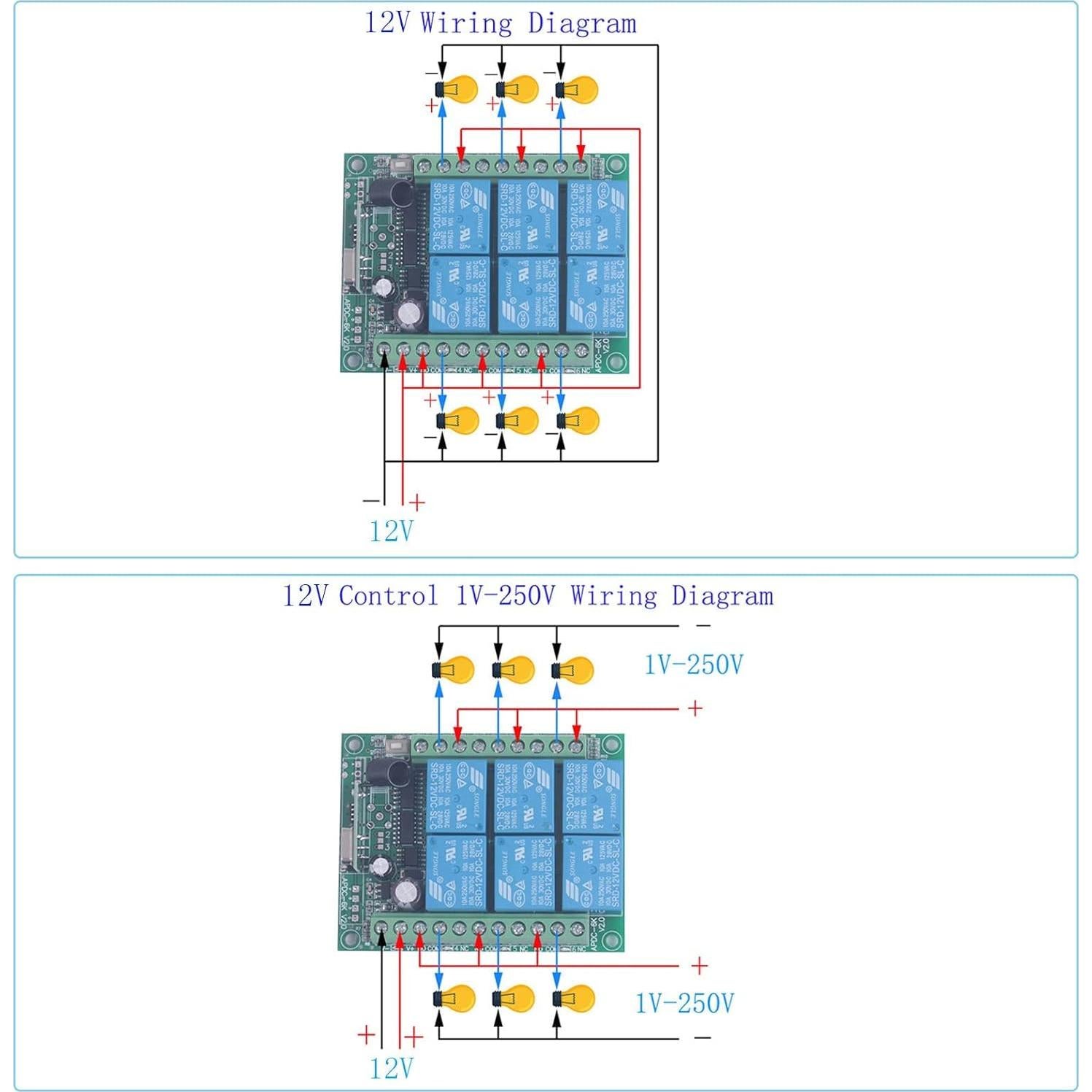 Control Remoto Inalámbrico 12V 6 Canales Mangood 433MHz