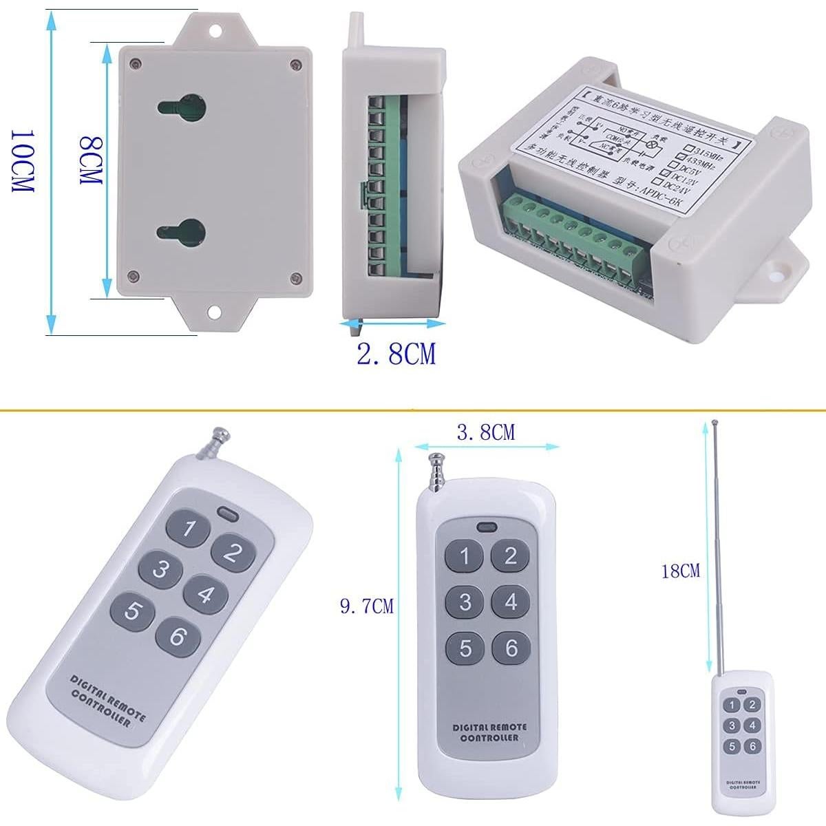 Control Remoto Inalámbrico 12V 6 Canales Mangood 433MHz