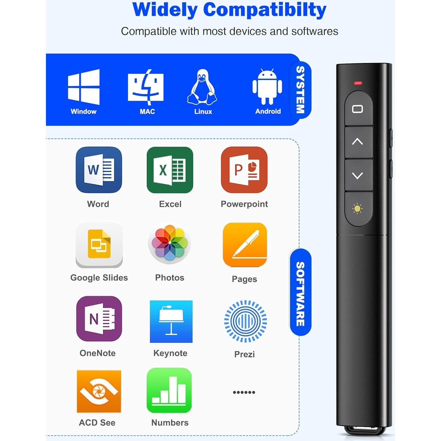 Clicker de Presentación Inalámbrico USB Tipo C con Luz Roja