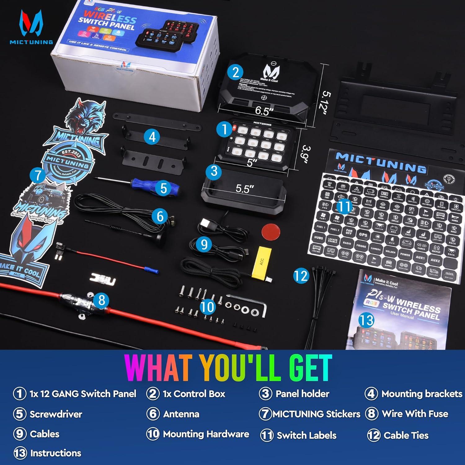 Panel de Interruptores Inalámbrico MICTUNING P1s-W+ 12 Gang