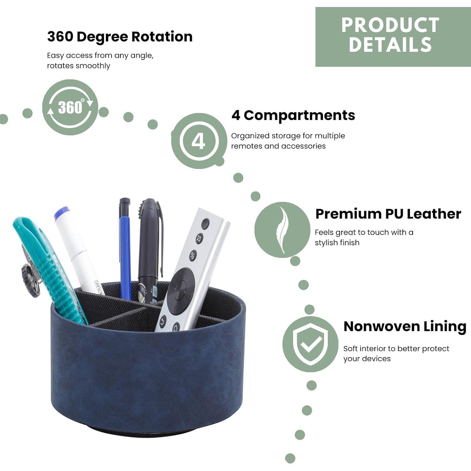 Organizador de Escritorio LINKWELL Azul 4 Compartimentos 360°