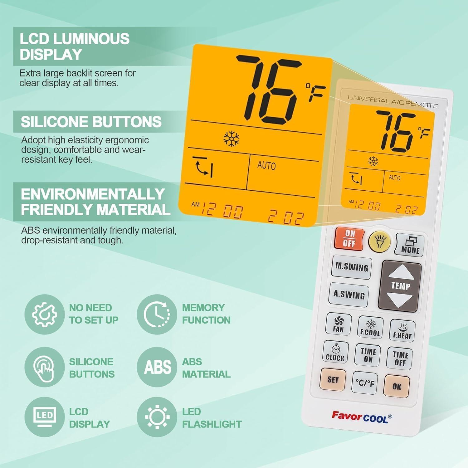 Control Remoto Universal LCD FavorCOOL para Aire Acondicionado