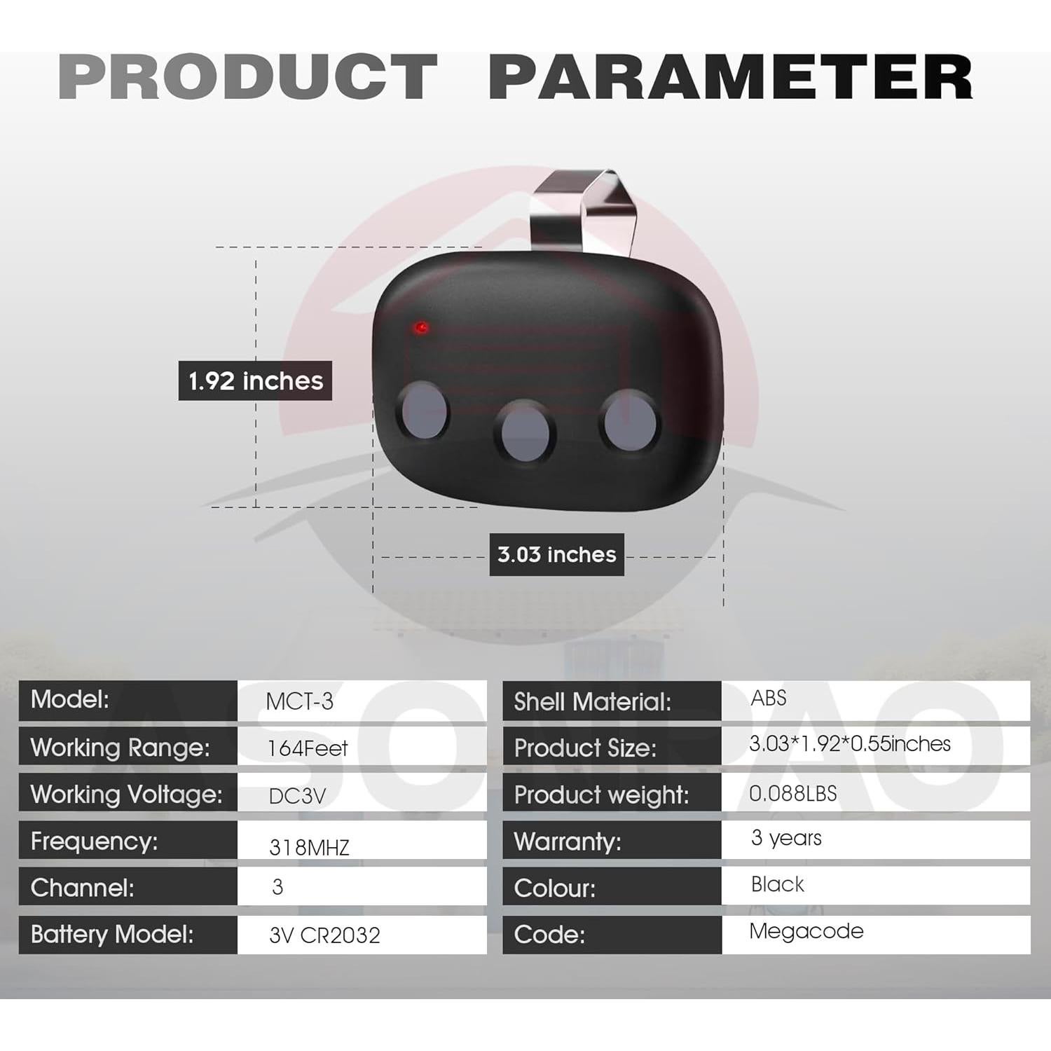 Abridor de Puerta de Garaje Lineal ASONPAO MCT-3 Control Remoto