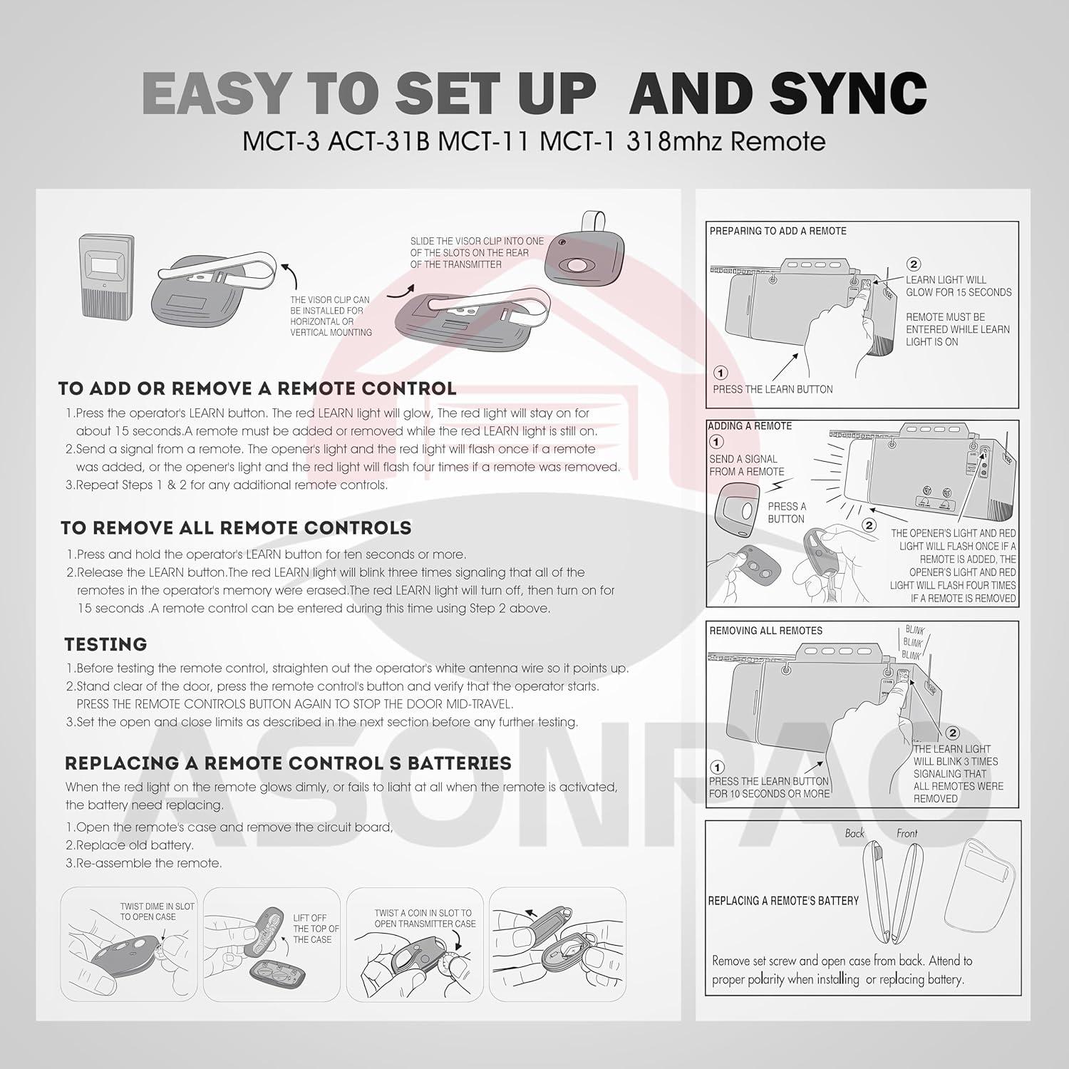 Abridor de Puerta de Garaje Lineal ASONPAO MCT-3 Control Remoto