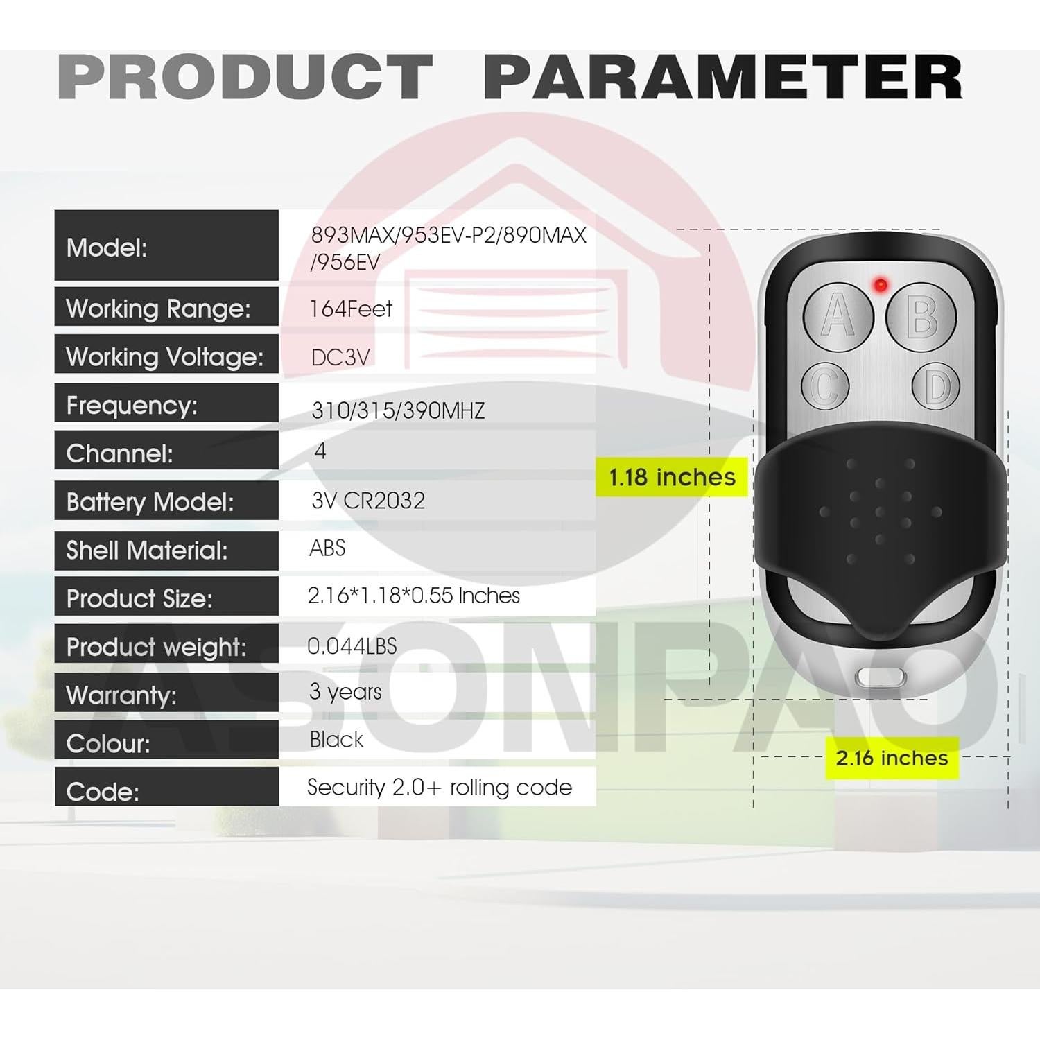 Control Remoto Universal LiftMaster 893MAX 2 Pak para Garaje