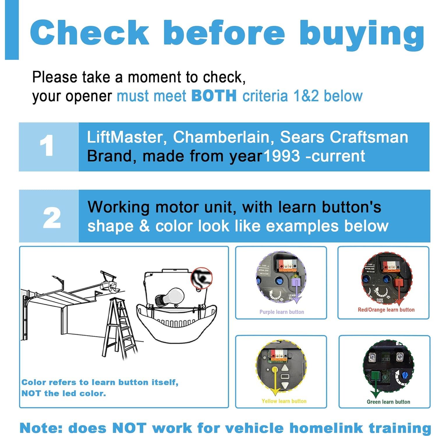 Control Remoto de Puerta de Garaje DDCafor 893MAX 2 Botones