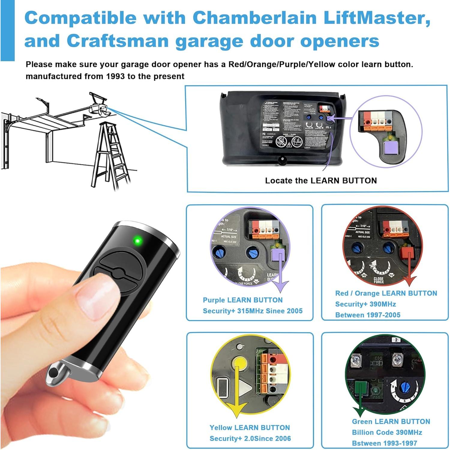 Control Remoto de Puerta de Garaje DDCafor 893MAX 2 Botones