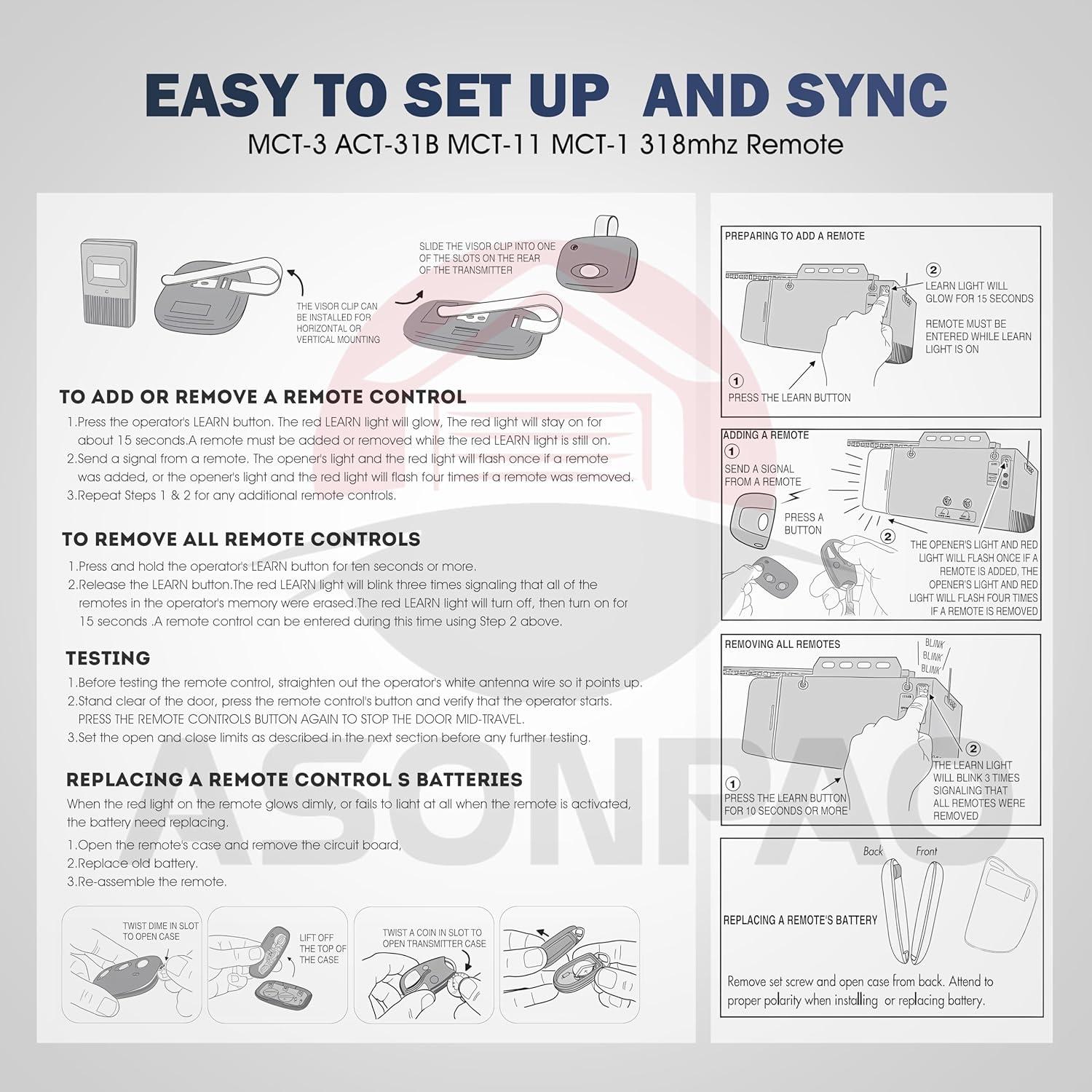 Control Remoto de Garaje ASONPAO MCT-3 2 Piezas 67.6g