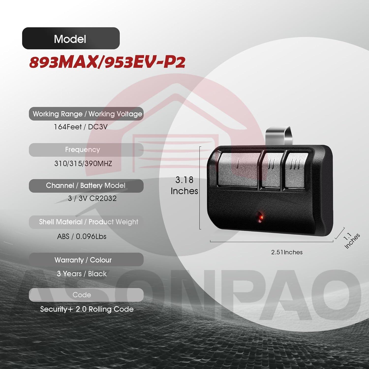 Control Remoto Universal de Puerta de Garaje ASONPAO 893Max 895Max