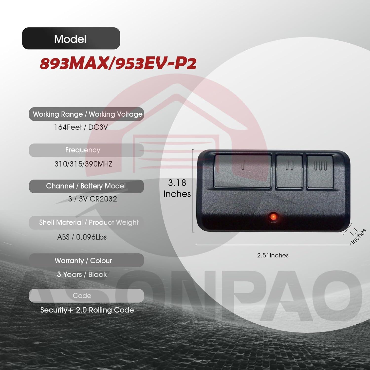 Control Remoto Universal LiftMaster 893Max para Garaje 2PCS