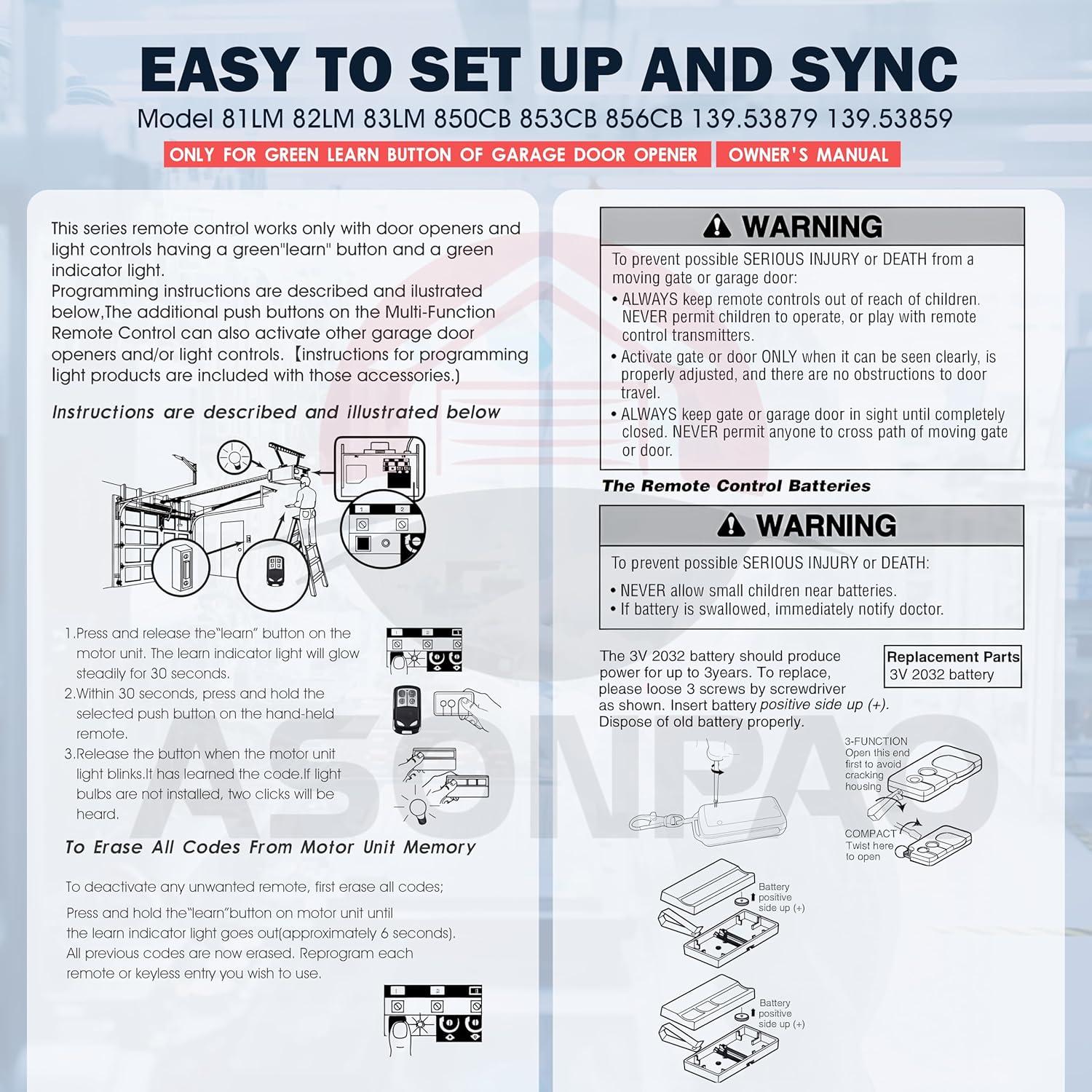 Control Remoto de Puerta de Garaje LiftMaster 81LM 850CB