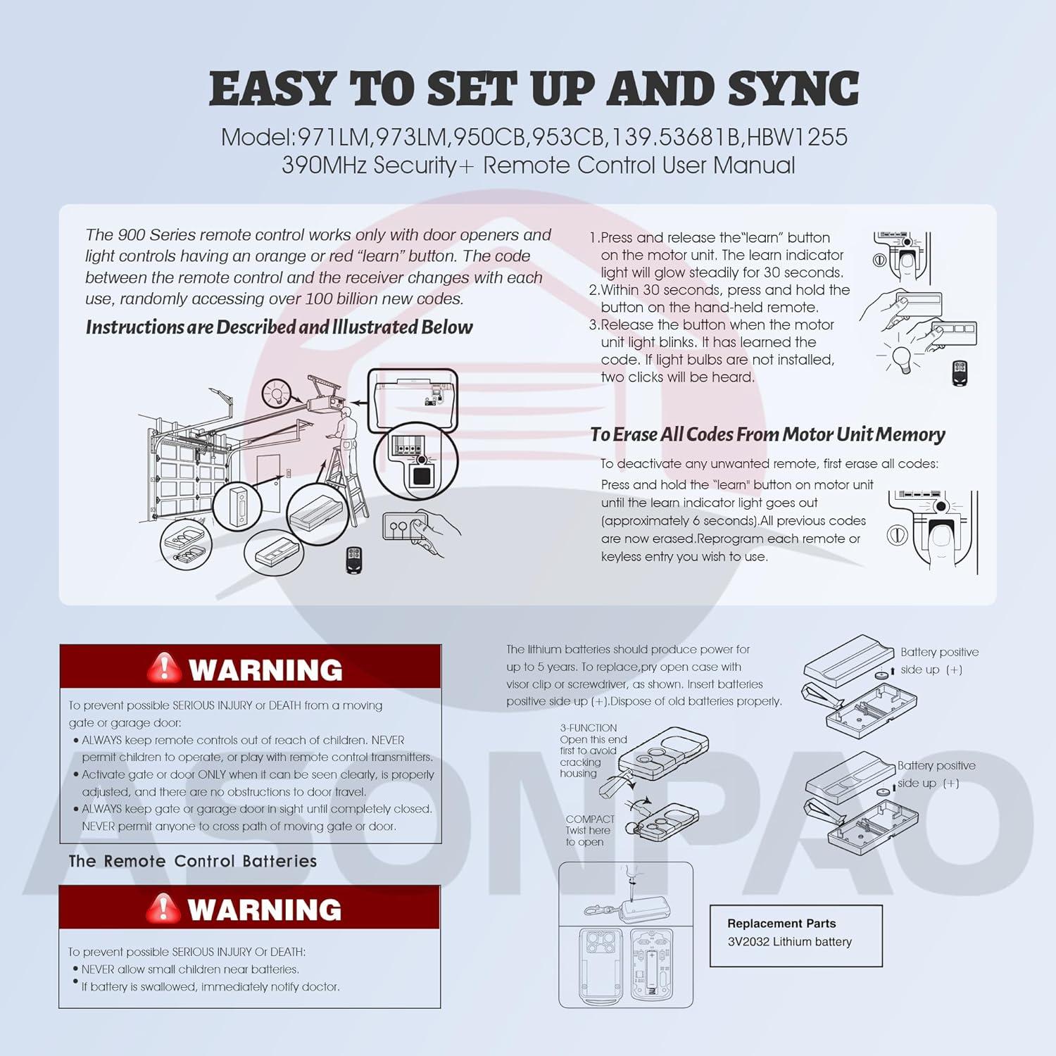 Control Remoto Liftmaster 971LM 950CB para Garaje 1997-2005