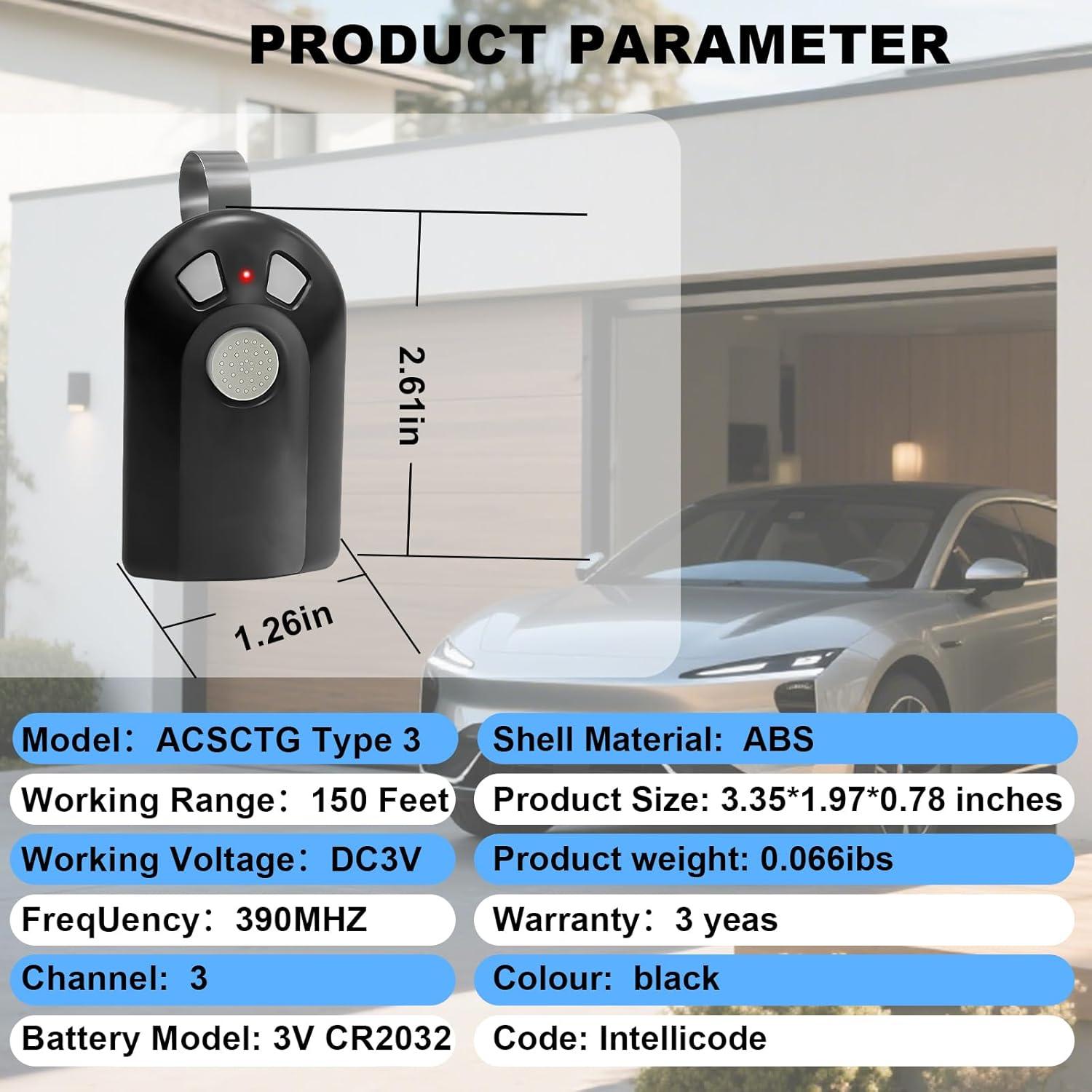 1 for Genie Garage Door Opener Remote,Compatible with Genie Intellicode & Overhead Door Garage Door Opener, ACSCTG Type 3 GIT-3 Garage Door Remote 3-Button Remote (390MHz)