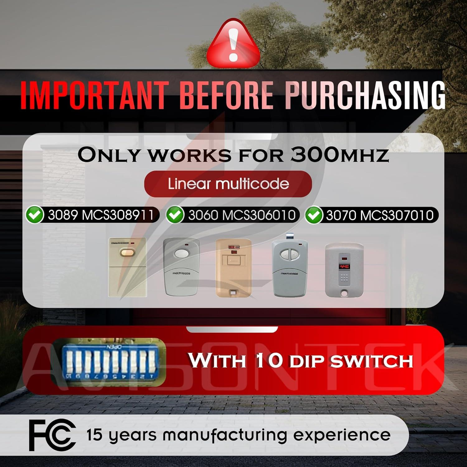 Control Remoto de Garaje MultiCode 3089 Avisontek 3PCS