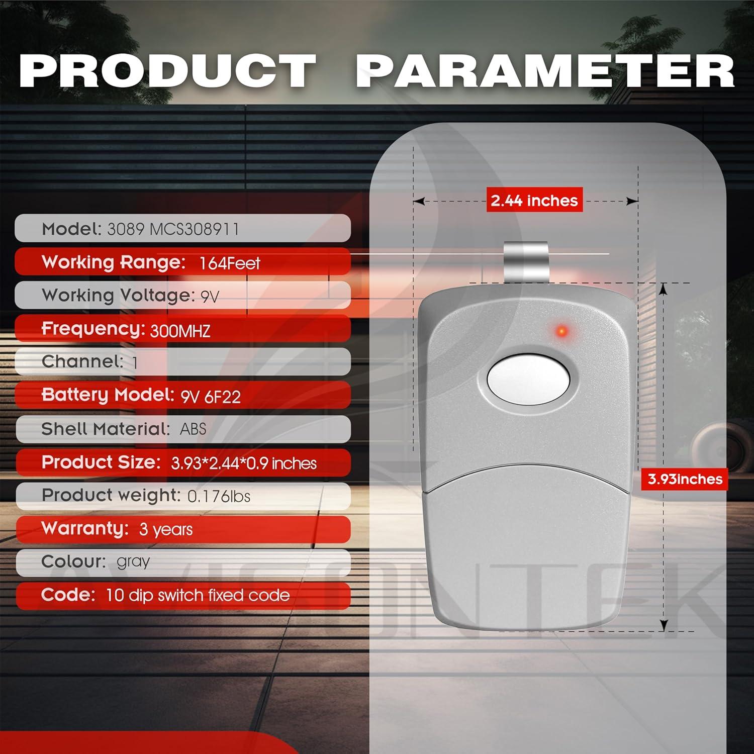 Control Remoto de Garaje MultiCode 3089 Avisontek 3PCS