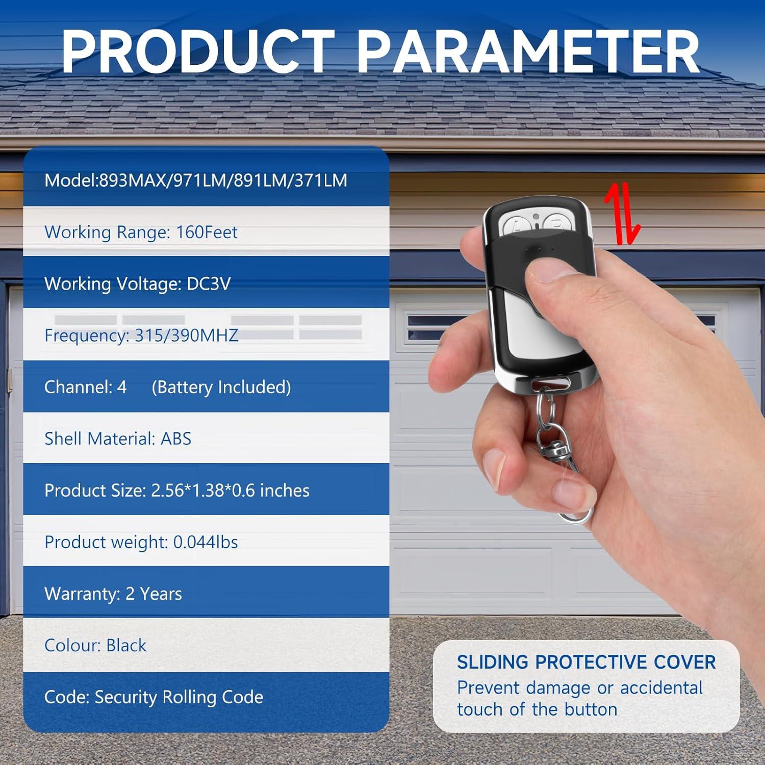 Control Remoto Inalámbrico para Garaje GIOATY 893LM - Paquete de 2