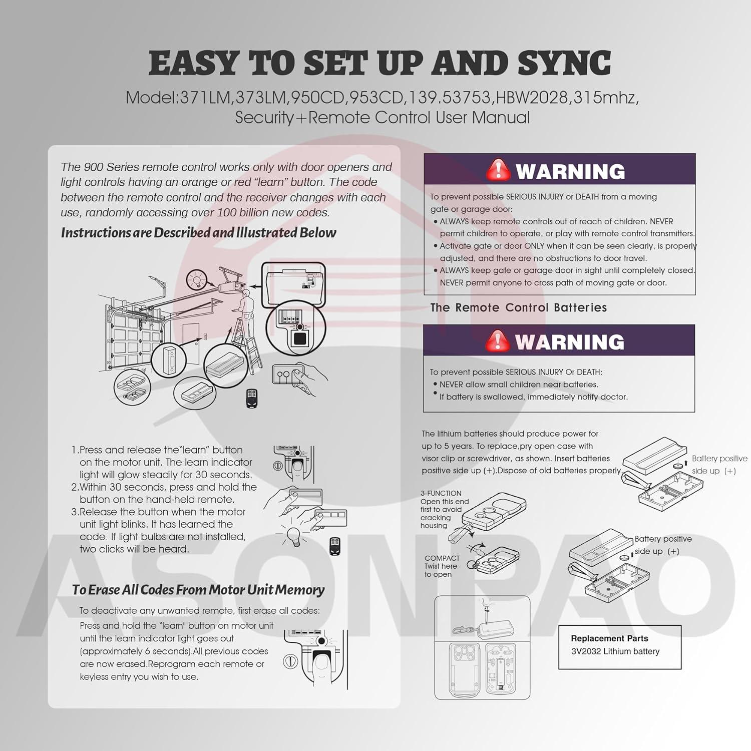 Control Remoto de Puerta de Garaje Sears Craftsman 139.53753