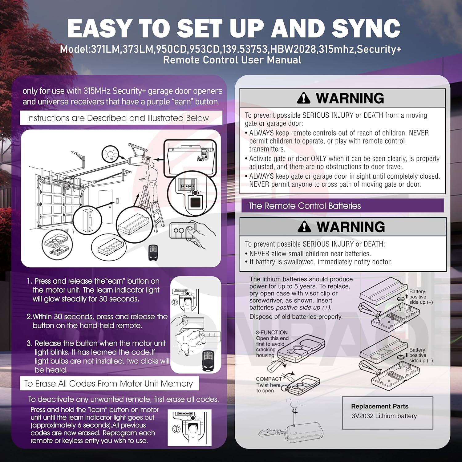 Control Remoto LiftMaster 371LM para Puerta de Garaje 315MHz