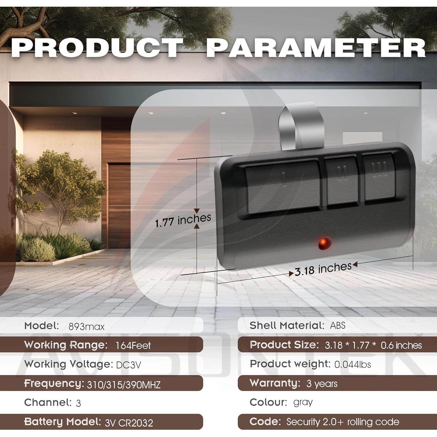 Control Remoto Universal LiftMaster 893MAX para Puerta de Garaje