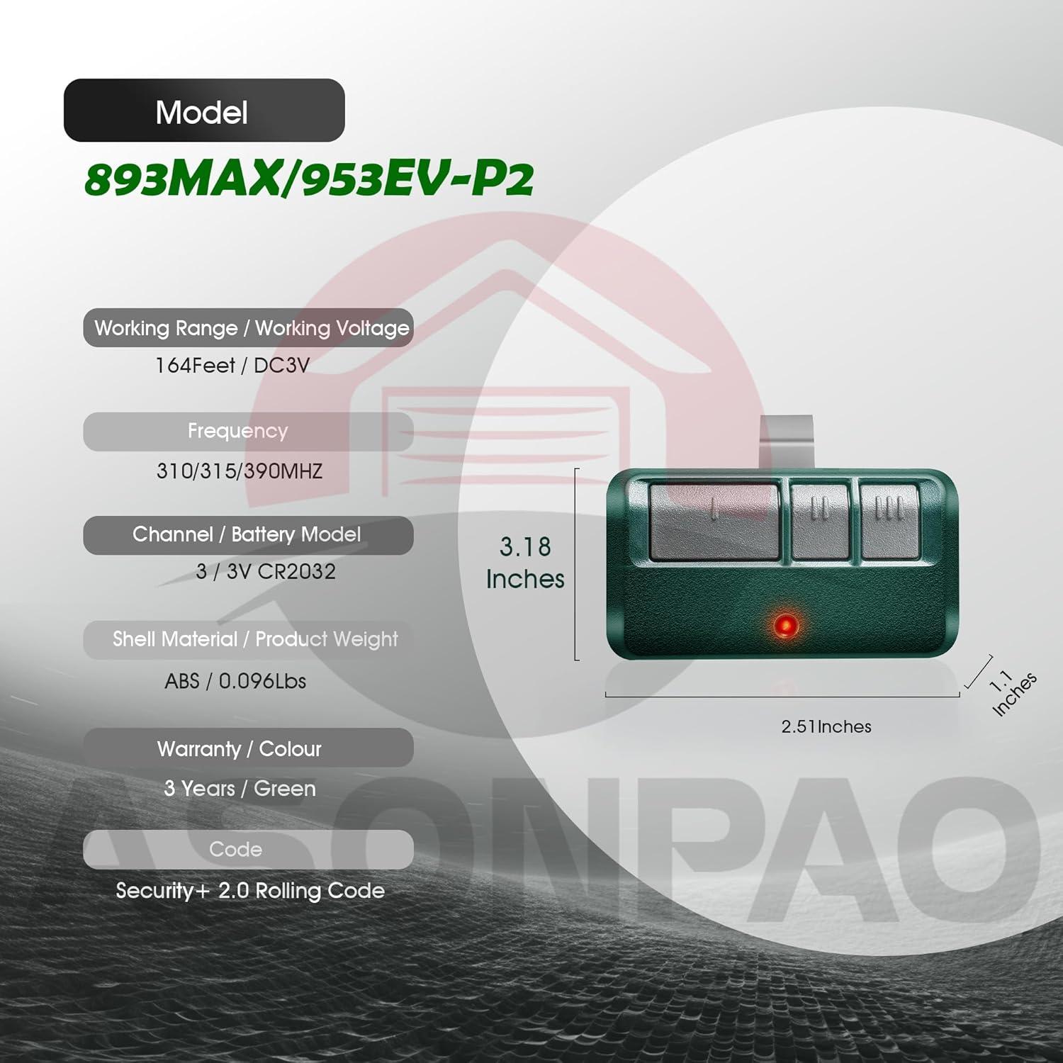 Control Remoto Universal LiftMaster 893MAX 2 Pak con Baterías