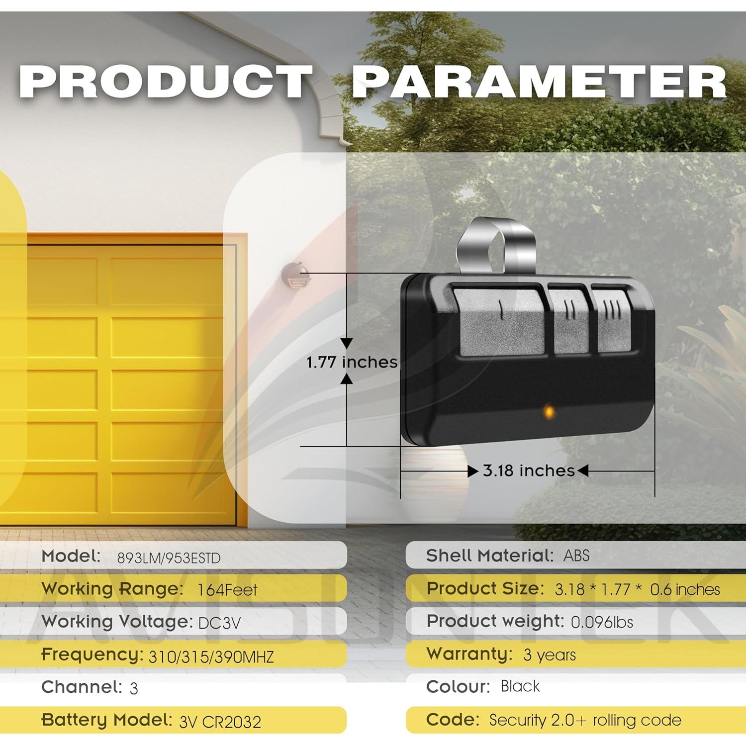 Control Remoto de Garaje Chamberlain 953ESTD Botón Amarillo