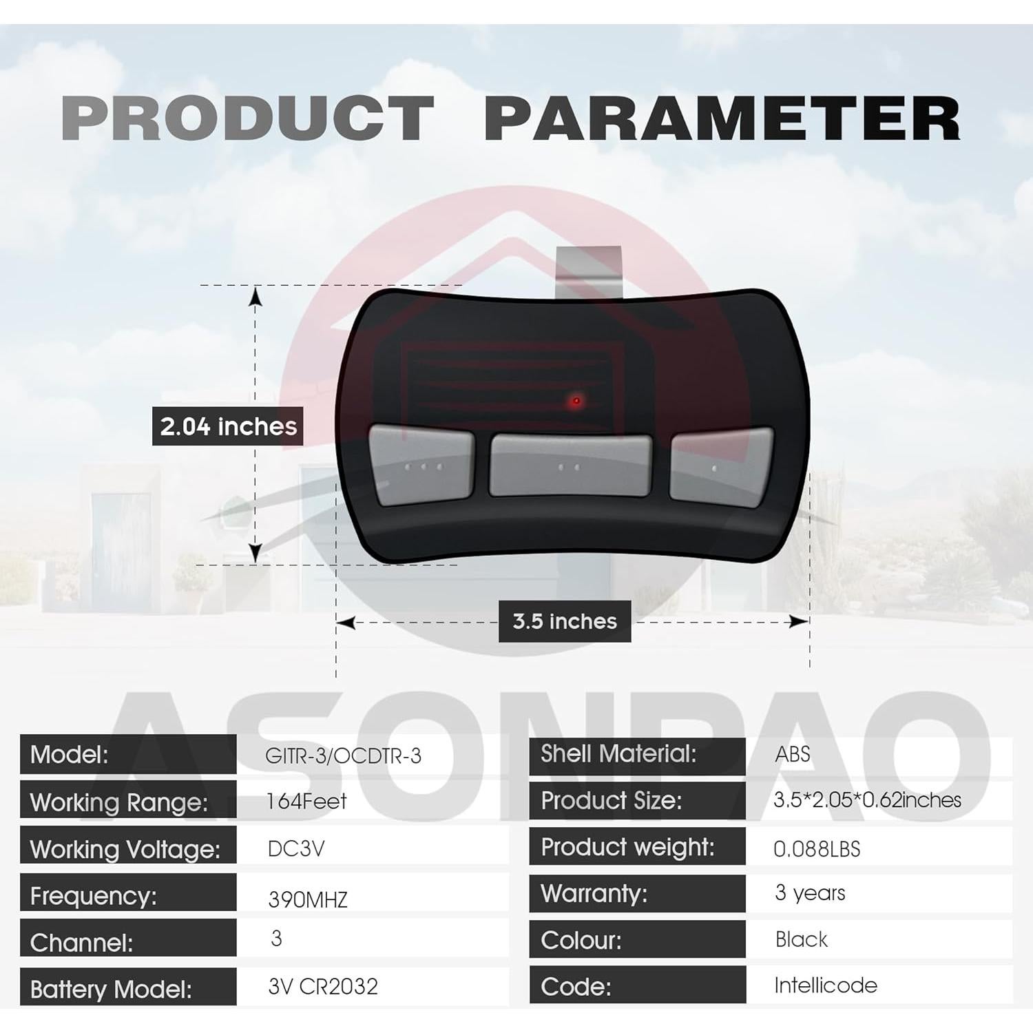 Control Remoto de Puerta de Garaje Genie GITR-3 - 2 Unidades